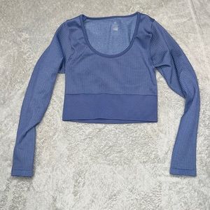 Aerie Blue Ribbed Long Sleeve Crop Top